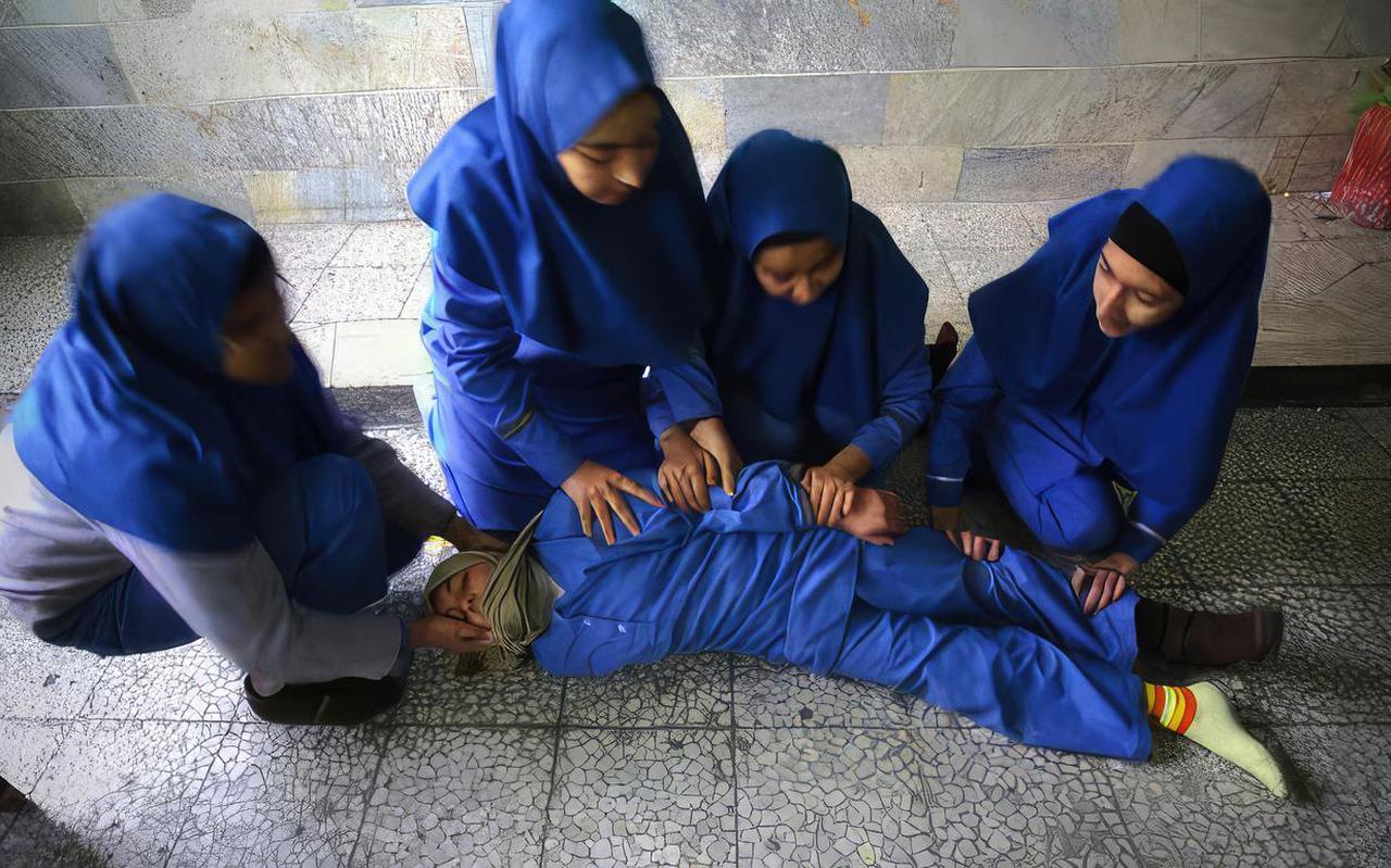 Iranian School girls are being poisoned by a toxic gas in school. terrorizing young girls who took off their hijab for freedom after the murder of Mahsa Amini 22-year-old on 6 September 2022, More than 1,000 Iranian students - mostly schoolgirls - have fallen ill over the past three months all over the country. Qom. Iran. March 4, 2023. Photo by SalamPix/ABACAPRESS.COM