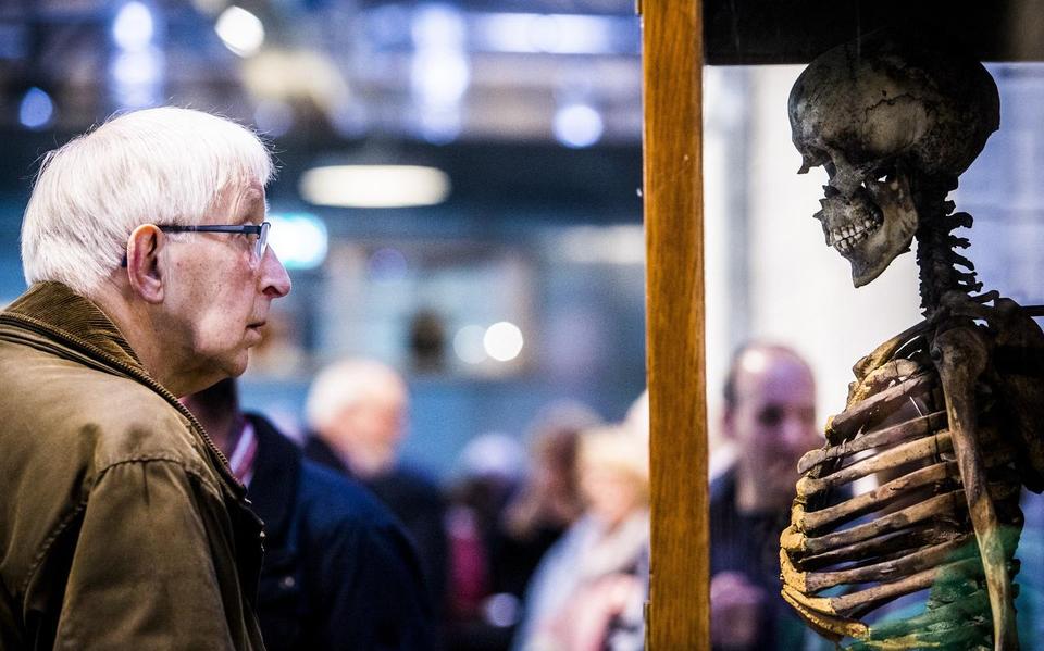 
Bezoeker tijdens de open dag van het Noordelijk Archeologisch Depot (NAD) in Nuis.