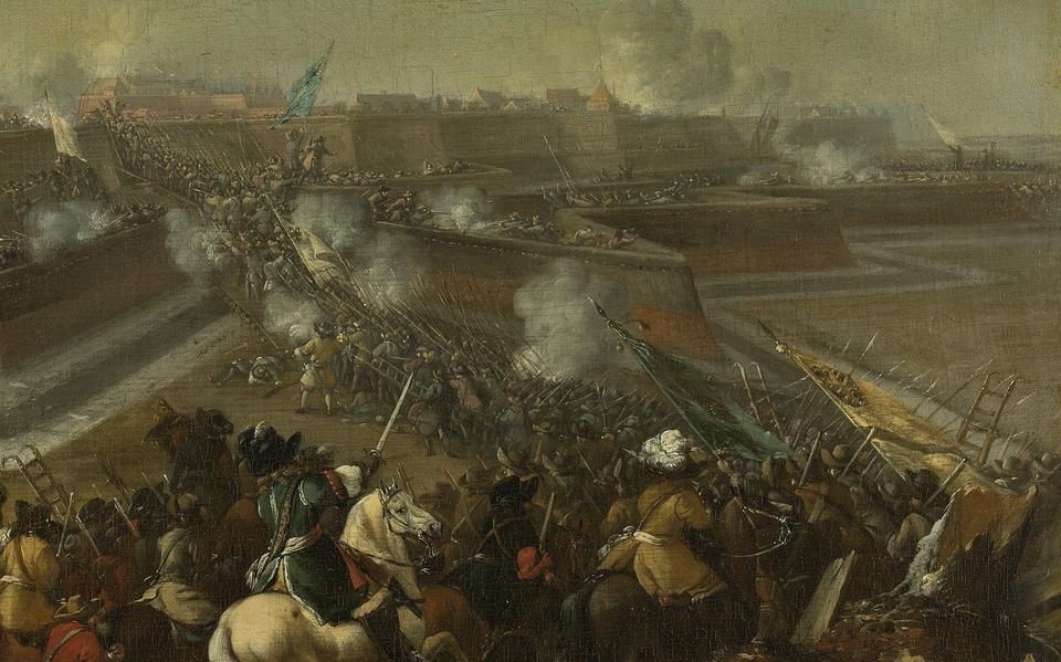 De bestorming van Coevorden met de gevechten rond bastion Gelderland, geschilderd door Pieter Wouwerman