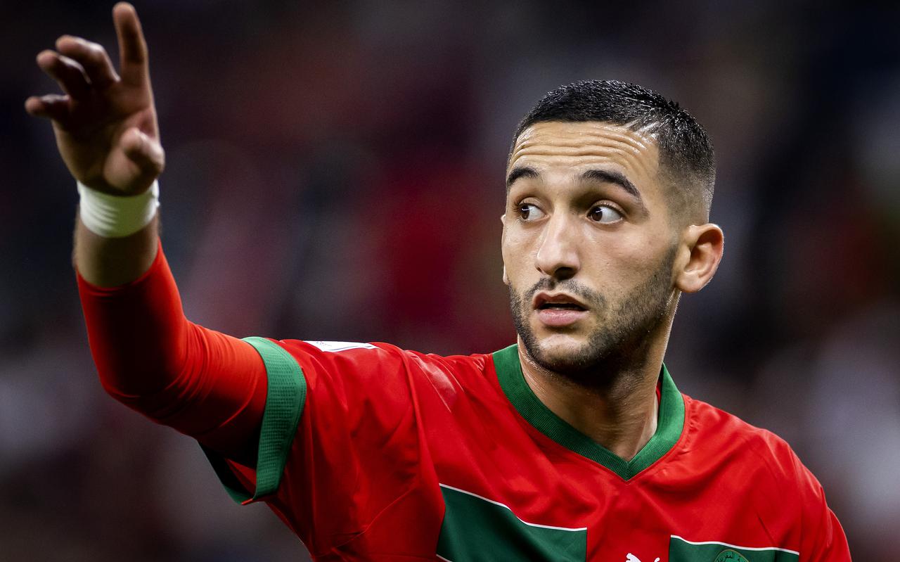 Hakim Ziyech in het shirt van Marokko.