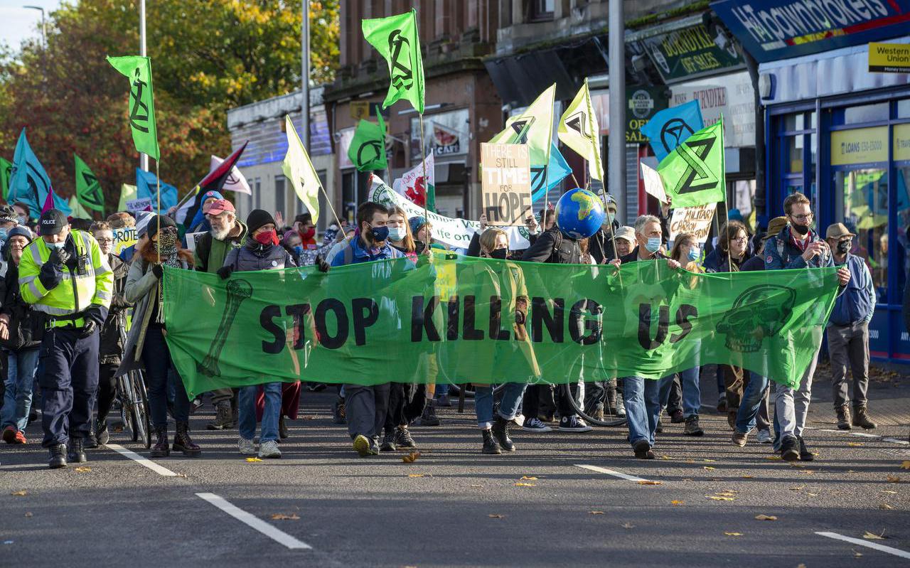 Klimaatdemonstranten tijdens de top in Glasgow.