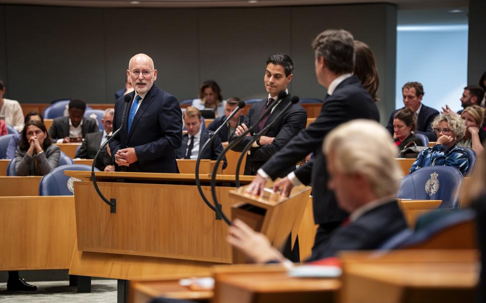 Frans Timmermans, Rob Jetten, Mirjam Bikker en Henri Bontenbal in debat over de val van het kabinet.