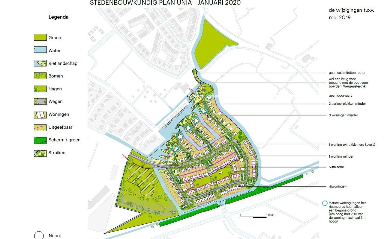 Het vernieuwde wijkplan voor Unia-West, een buurt met ruim 200 woningen ten zuiden van de Leeuwarder wijk Techum. Bron: gemeente Leeuwarden. Het vernieuwde wijkplan voor Unia-West, een buurt met ruim 200 woningen ten zuiden van de Leeuwarder wijk Techum. Bron: gemeente Leeuwarden.