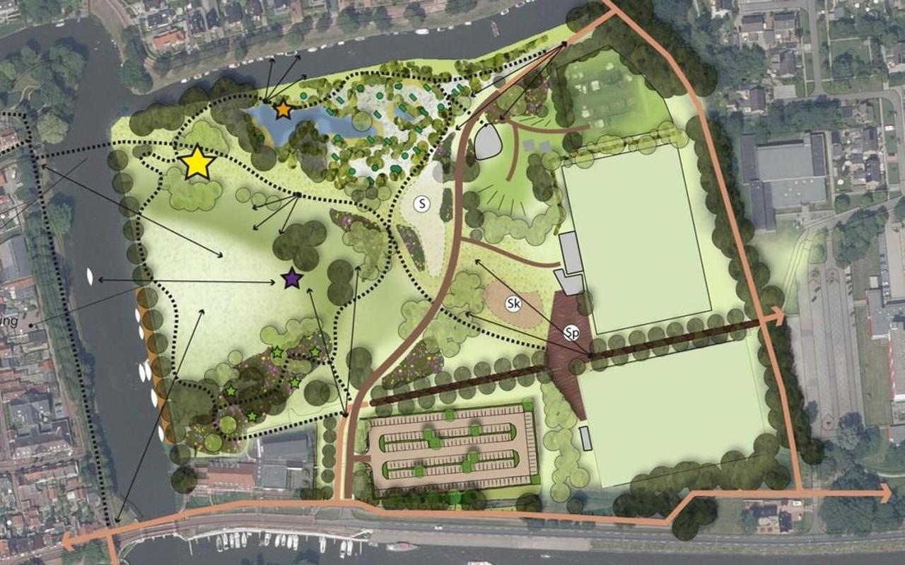 In de jongste plannen voor het Harddraverspark staan weer twee sportvelden ingetekend. FOTO ILLUSTRATIE GEMEENTE NOARDEAST-FRYSLÂN In de jongste plannen voor het Harddraverspark staan weer twee sportvelden ingetekend. FOTO ILLUSTRATIE GEMEENTE NOARDEAST-FRYSLÂN