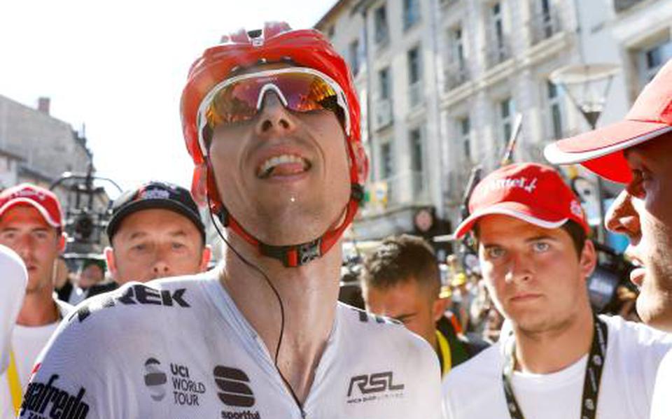 Mollema na zijn etappewinst in de Tour de France. FOTO ANP