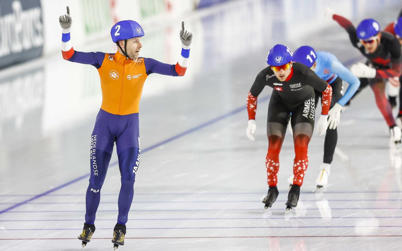 Arjan Stroetinga juicht na zijn zege op de World Cup in januari. Arjan Stroetinga juicht na zijn zege op de World Cup in januari.