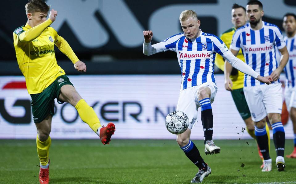 Lucas Woudenberg tijdens het duel van SC Heerenveen met Fortuna Sittard.