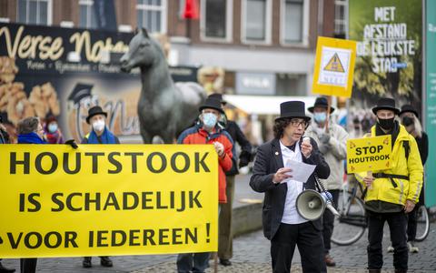 De demonstratie tegen houtstook in Leeuwarden. 