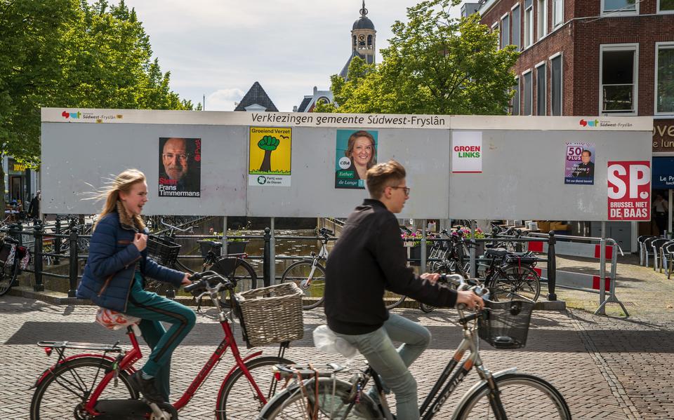 Een verkiezingsbord in Sneek, voor de Europese verkiezingen in 2019.