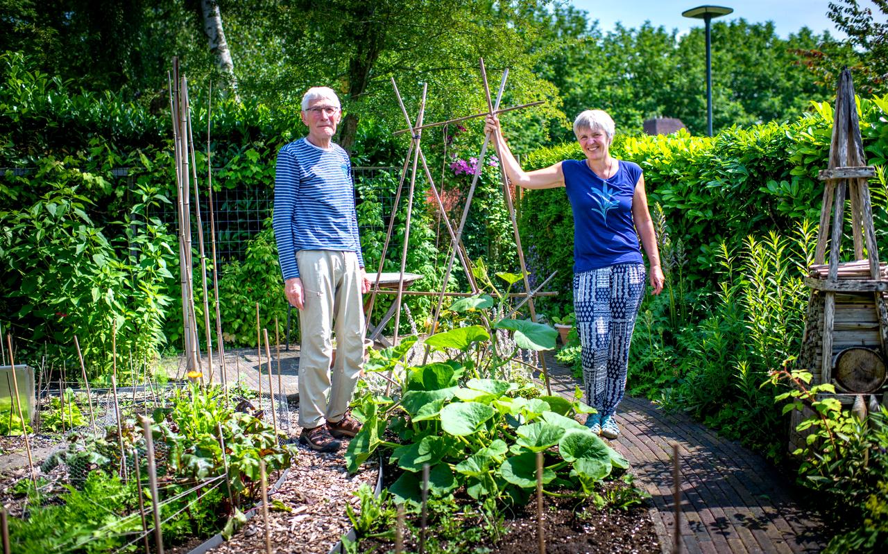 Jos Meeús en zijn partner Antje Fokkema in hun achtertuin in de Drachtster nieuwbouwwijk De Drait. Jos Meeús en zijn partner Antje Fokkema in hun achtertuin in de Drachtster nieuwbouwwijk De Drait.