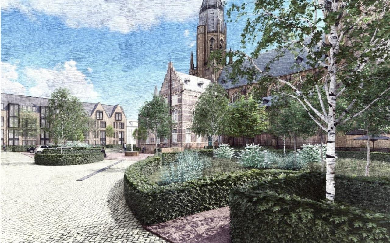 Impressie van het vernieuwde Bonifatiusplein met appartementen achter Voorstreek 62. Impressie van het vernieuwde Bonifatiusplein met appartementen achter Voorstreek 62.