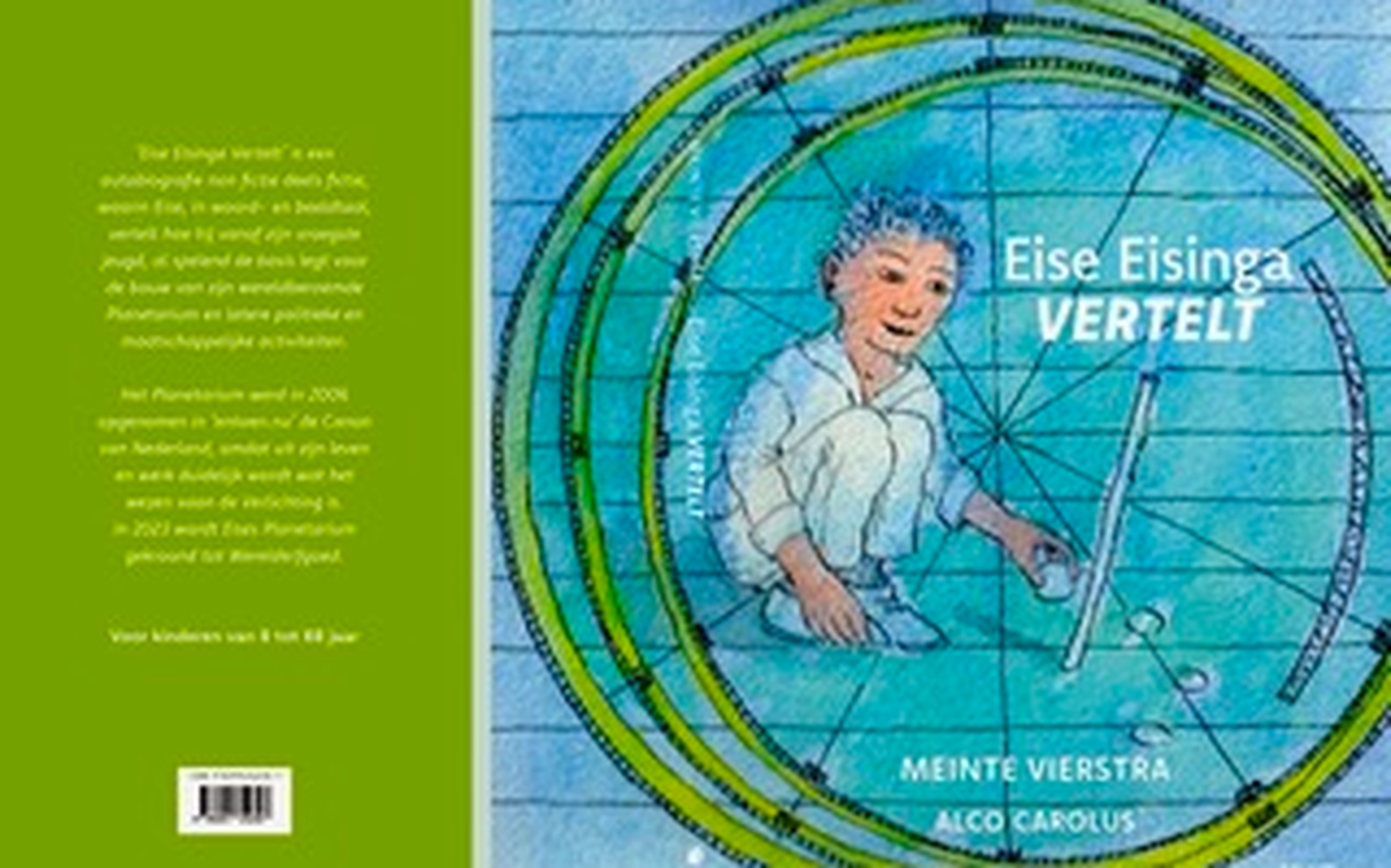 Omslag van 'Eise Eisinga vertelt', van illustrator Alco Carolus en verteller Meinte Vierstra. 