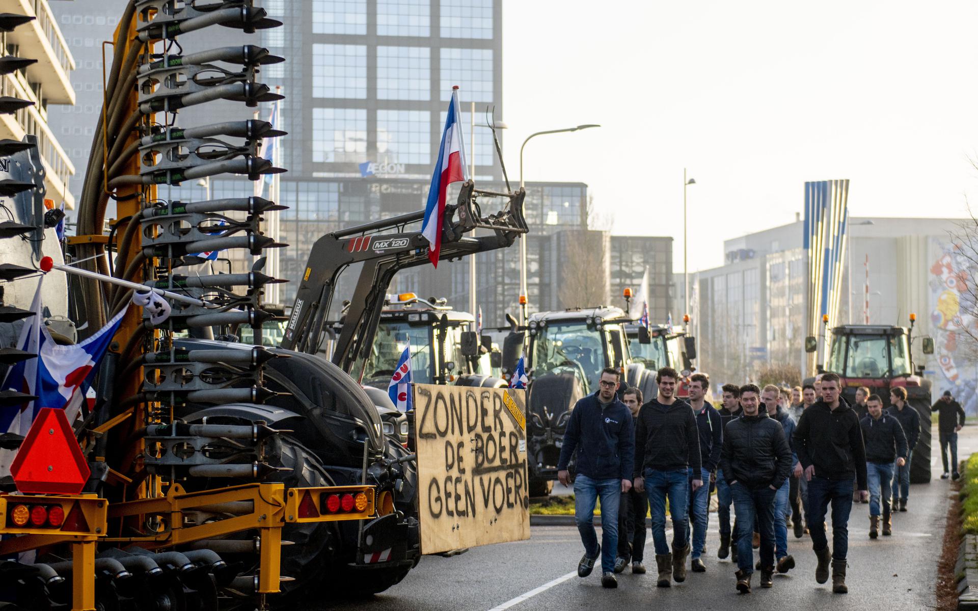 Boeren protesteren in de binnenstad van Leeuwarden.