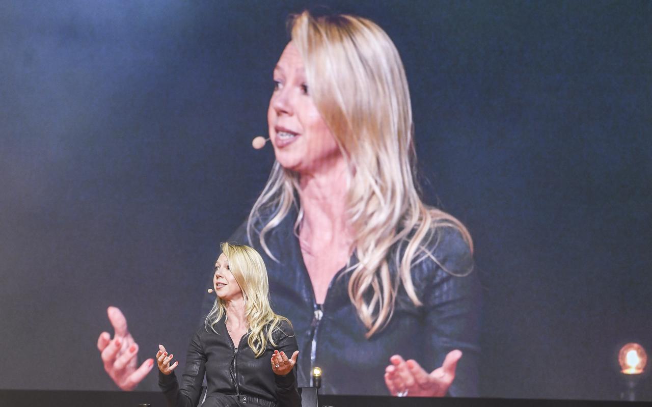 Renate Nyborg, destijds de baas van dating-app Tinder, tijdens een startup-evenement in Finland, in december 2021. Renate Nyborg, destijds de baas van dating-app Tinder, tijdens een startup-evenement in Finland, in december 2021.