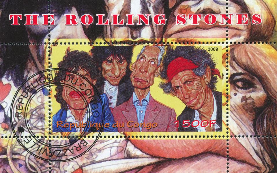 Congolese postzegel met The Rolling Stones.