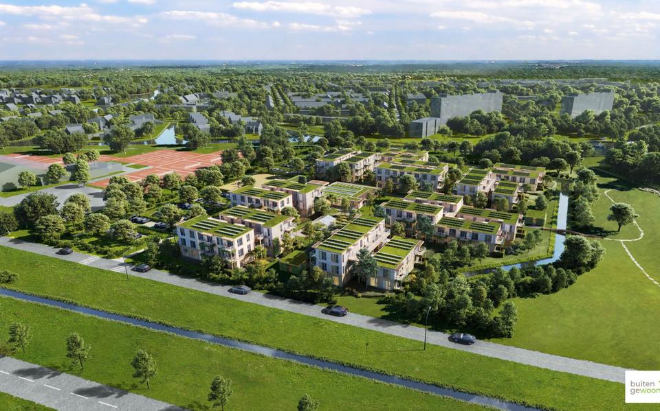 Impressie van de tijdelijke woonwijk op de plek van de voormalige manege in Sneek.