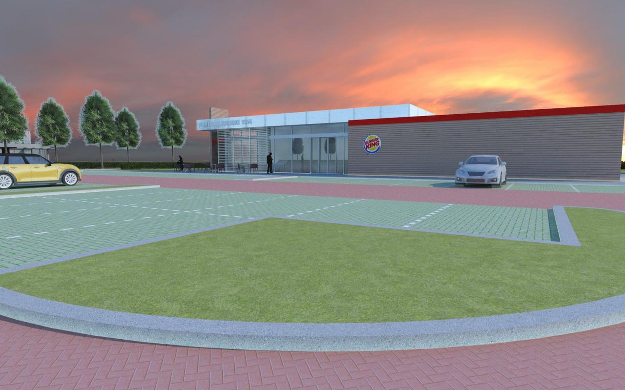 Het ontwerp voor de Burger King met drive-thru in Harlingen.