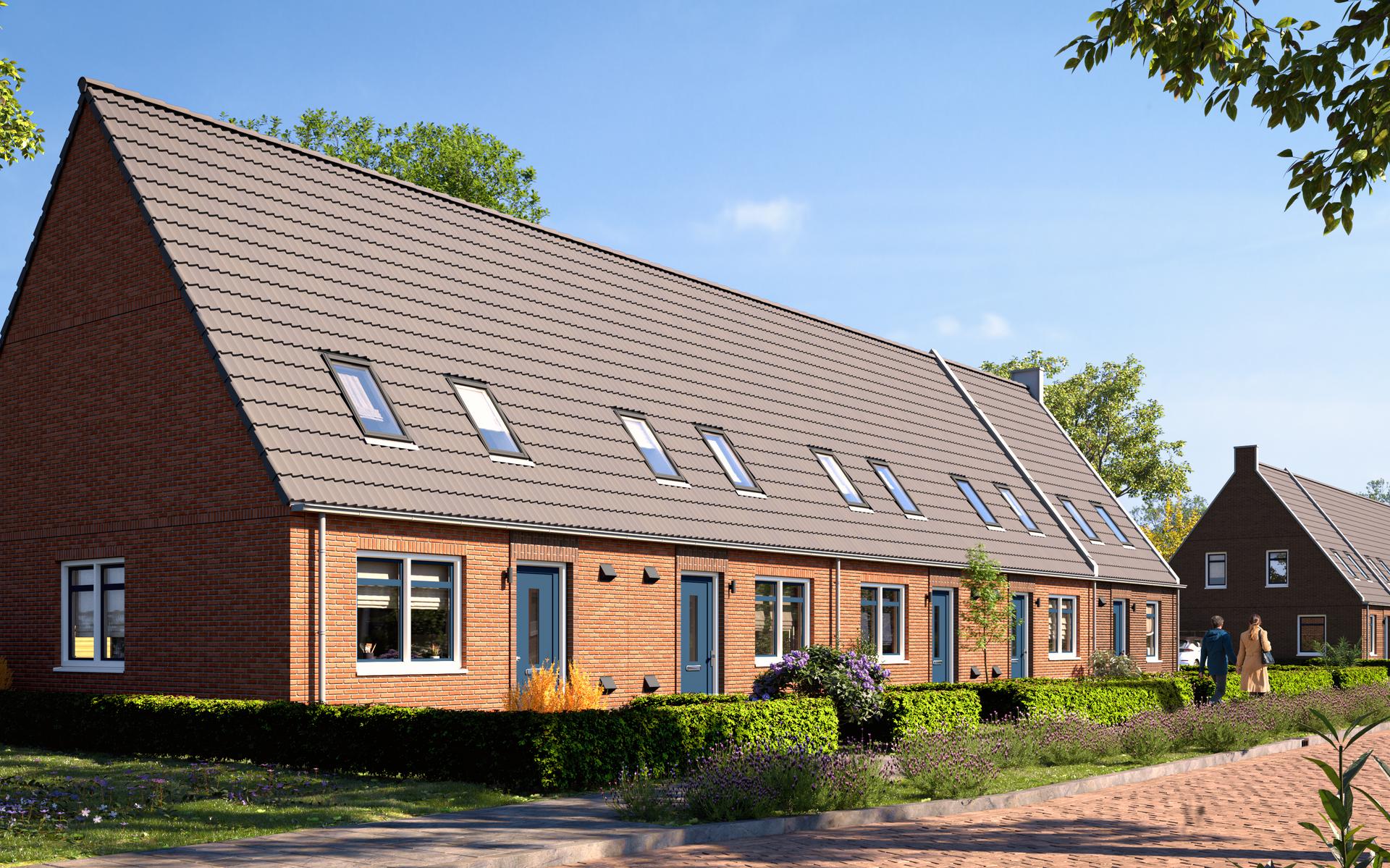 Artist impressie van de 18 sociale huurwoningen in Beetsterzwaag.