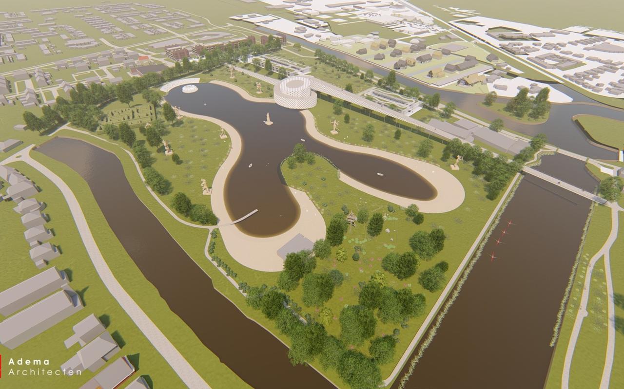 Een van de gepresenteerde plannen voor het Harddraverspark in Dokkum. BEELD ADEMA ARCHITECTEN Een van de gepresenteerde plannen voor het Harddraverspark in Dokkum. BEELD ADEMA ARCHITECTEN