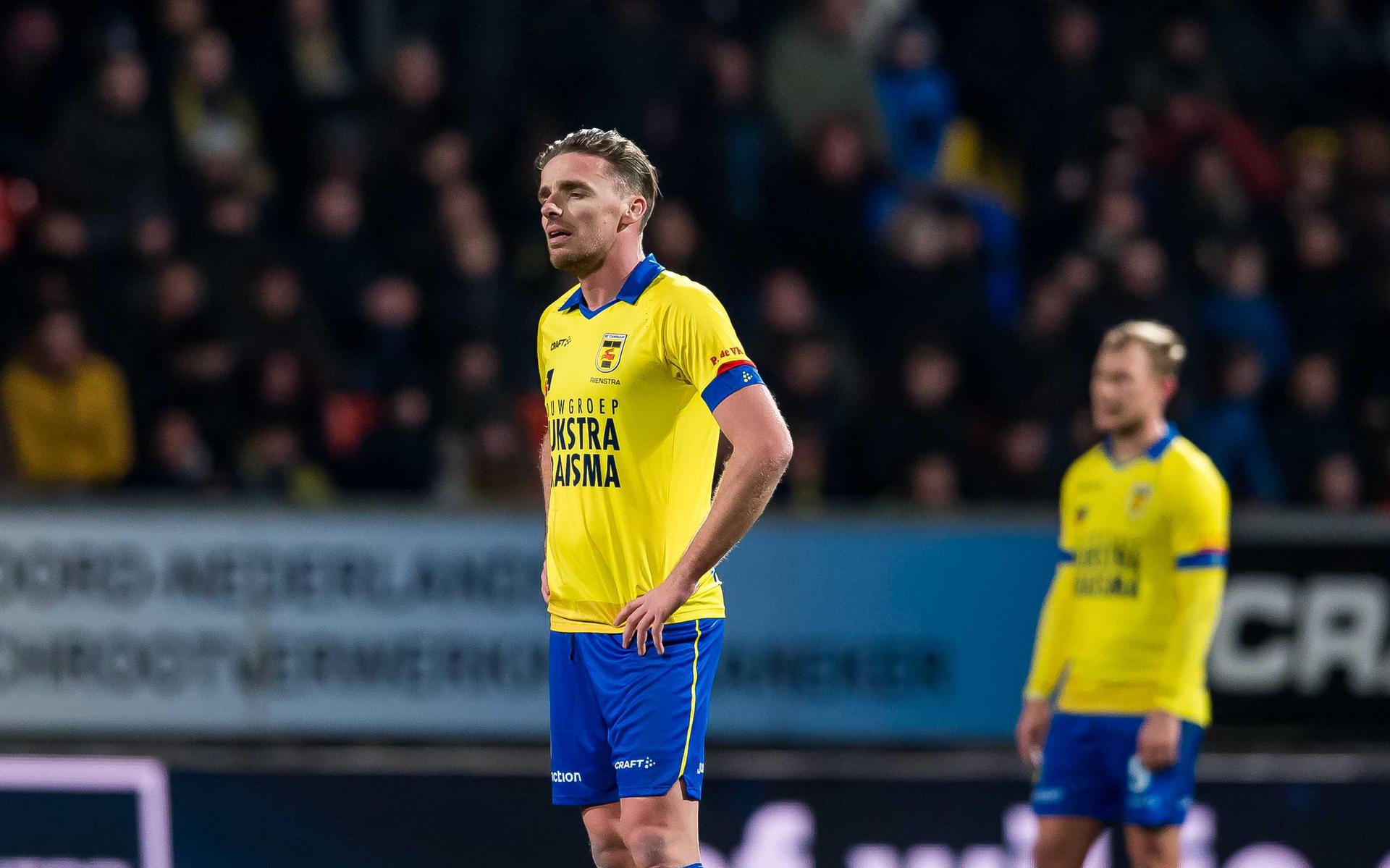 Ben Rienstra (links) en Doke Schmidt balen nadat Fortuna Sittard er met de overwinning vandoor gaat.