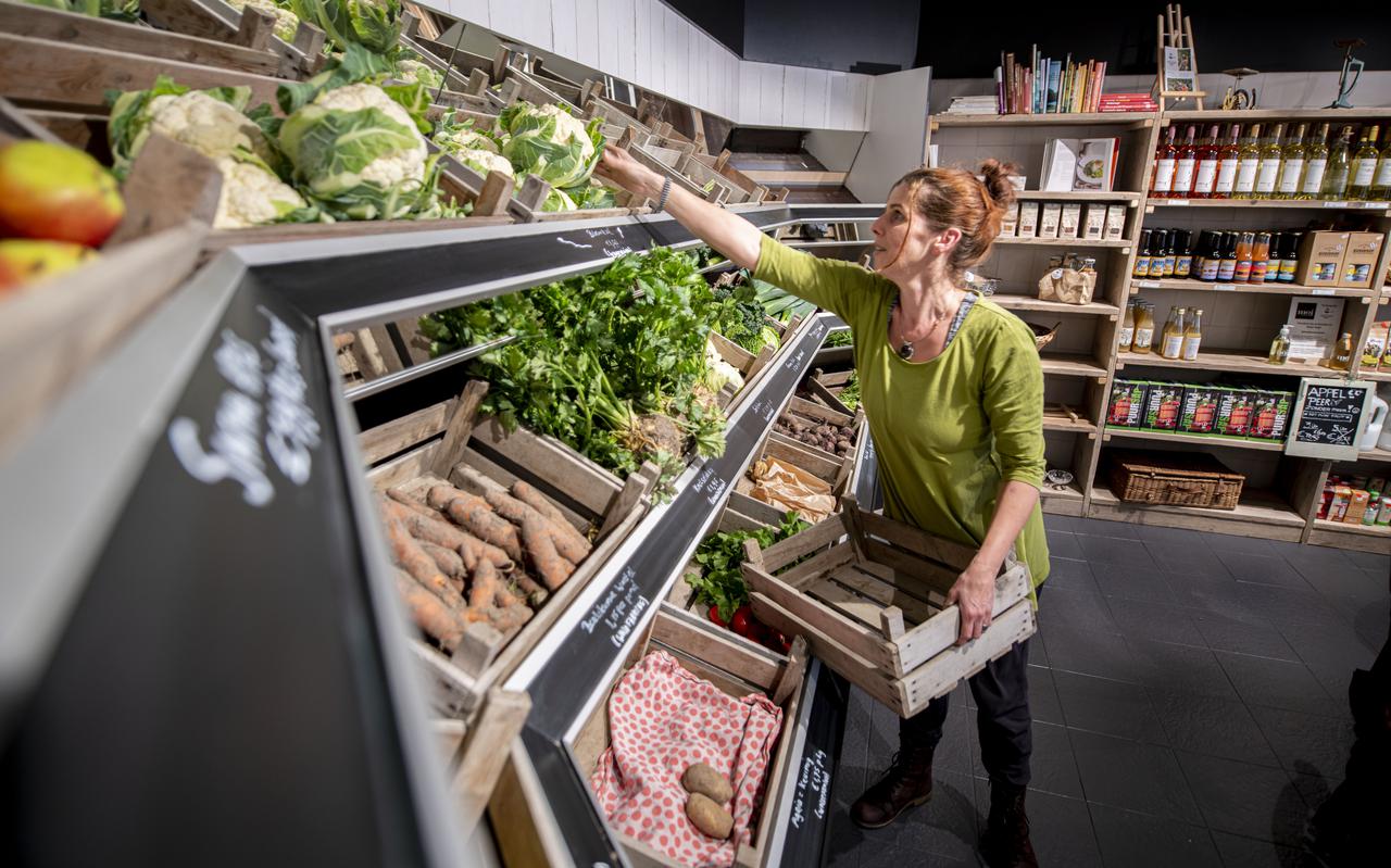 Monique Uithof in haar supermarktje vol streekproducten. FOTO HOGE NOORDEN/JACOB VAN ESSEN