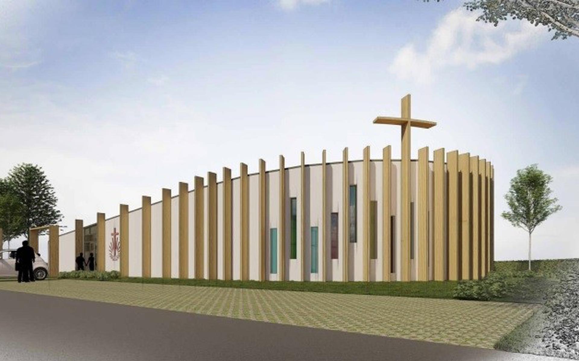Een impressie van het nieuwe kerkgebouw aan de Himpenserdyk in Leeuwarden.