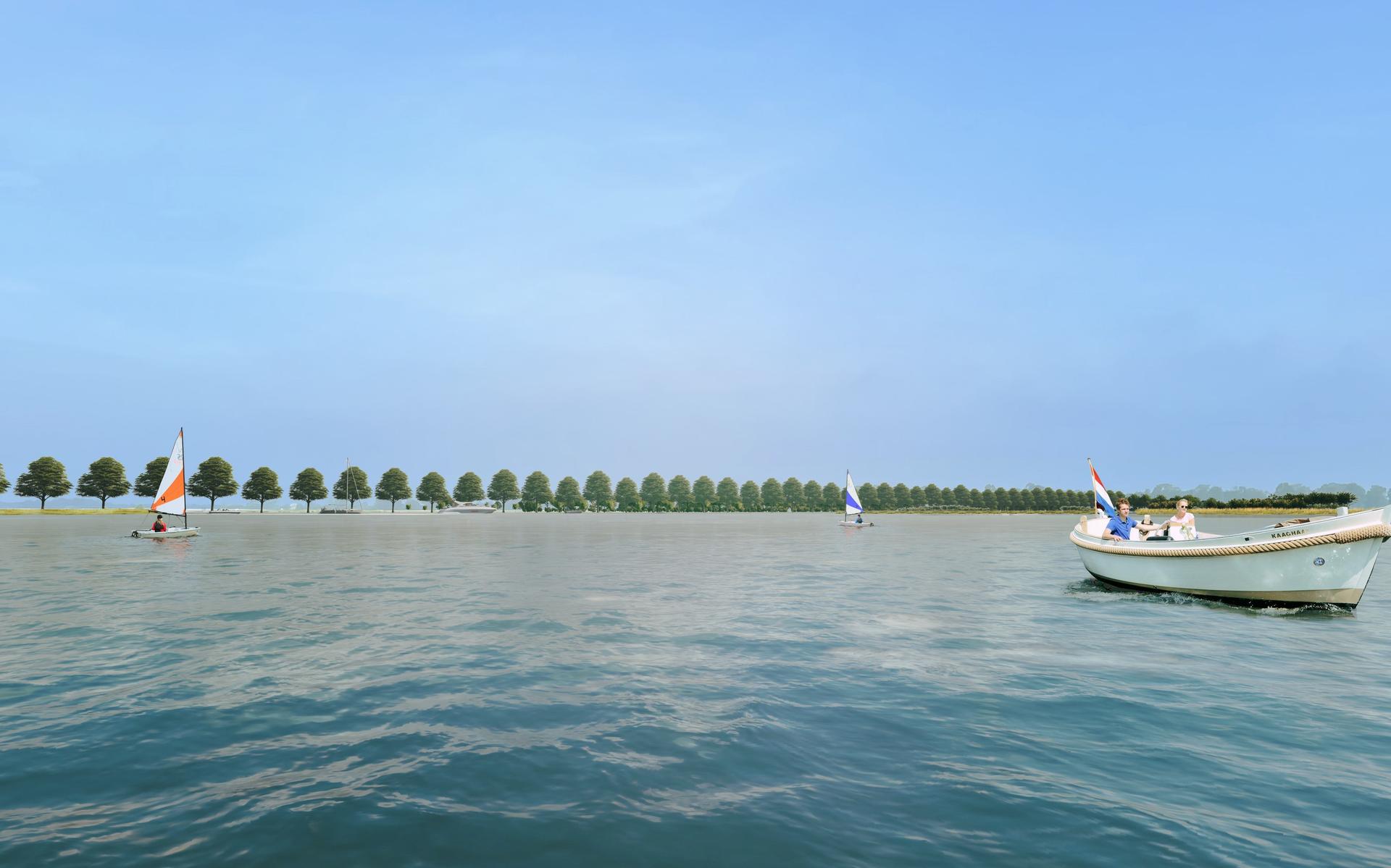 Bij het grote meer ten zuiden van Oudega komen 5 nieuwe eilanden (voor recreatie en natuurontwikkeli