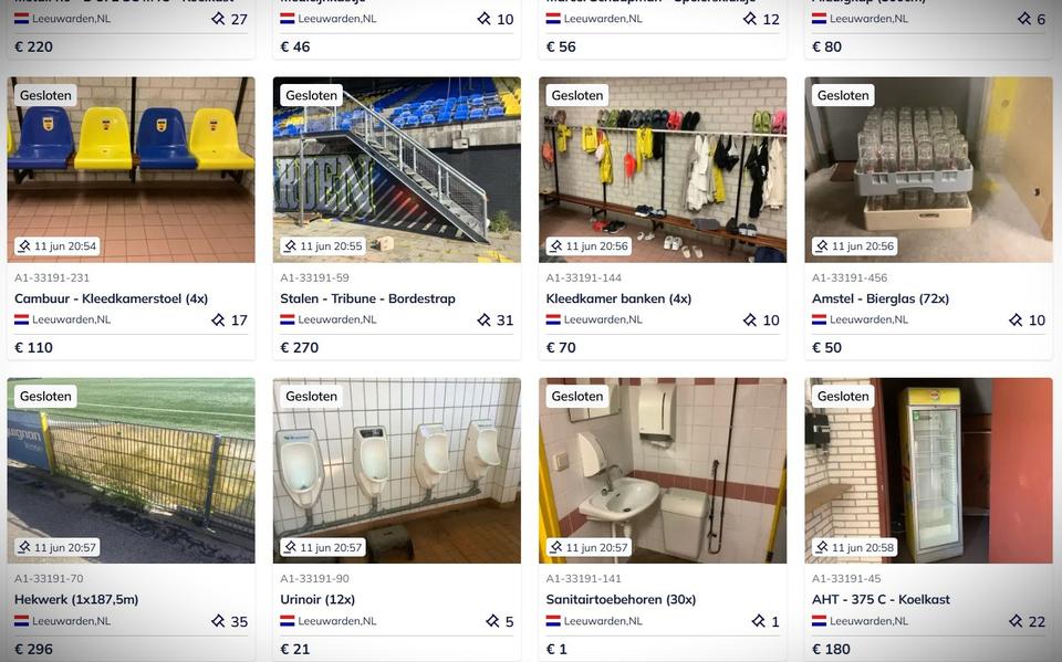 Verkochte Cambuurspullen op veilingsite Troostwijk Auctions.