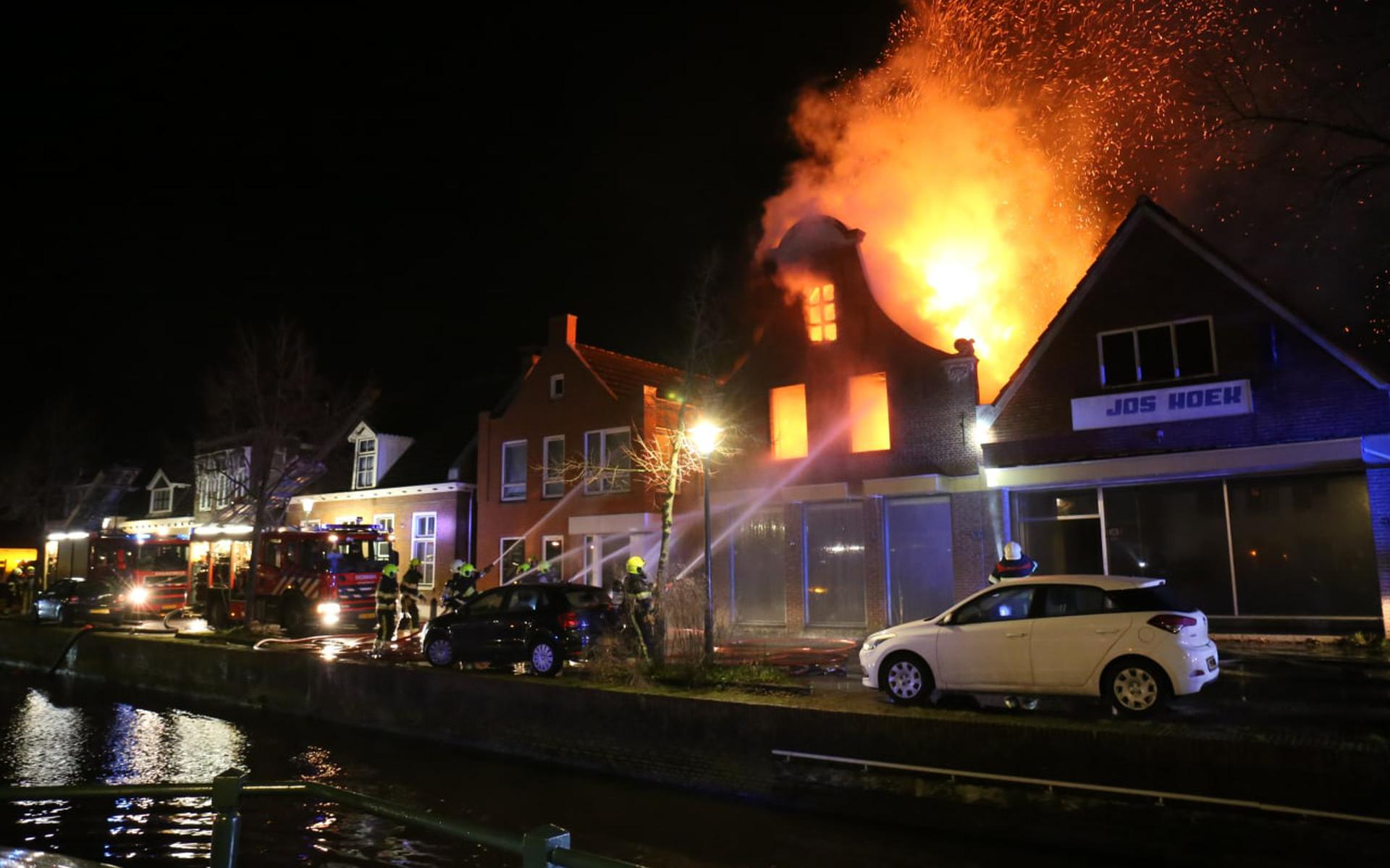 Major fire in a monumental industrial building from 1776 in the center of Gorredijk, NL warning issued due to smoke development