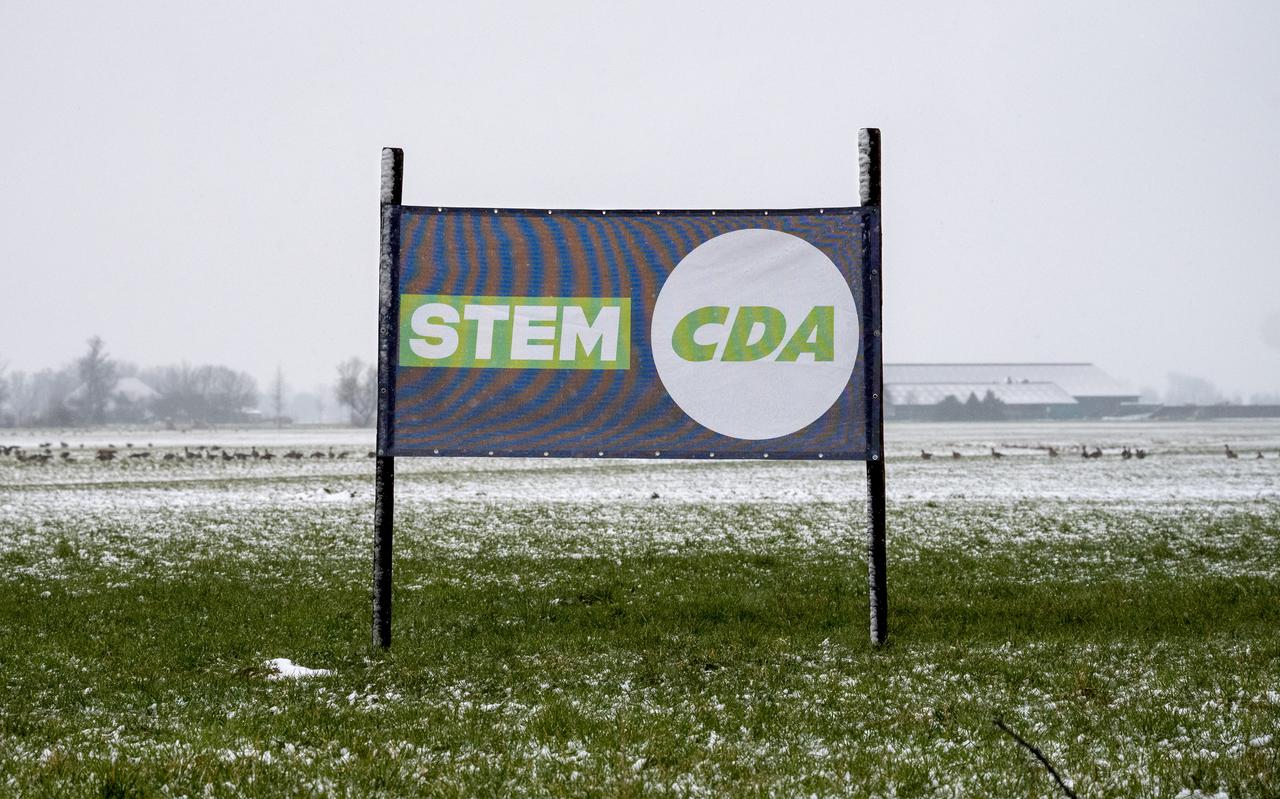 Een CDA-poster in een weiland bij Aldeboarn.