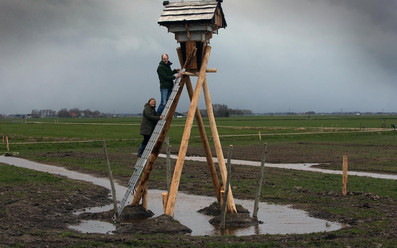 Marijke en Teade de Jong kijken naar zwaluwen in de ekotil. Marijke en Teade de Jong kijken naar zwaluwen in de ekotil.