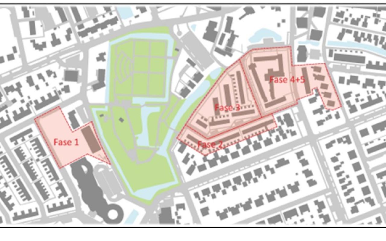 Kaartje met rood de gebieden die worden aangepakt in Grou. Bron: gemeente Leeuwarden. Kaartje met rood de gebieden die worden aangepakt in Grou. Bron: gemeente Leeuwarden.