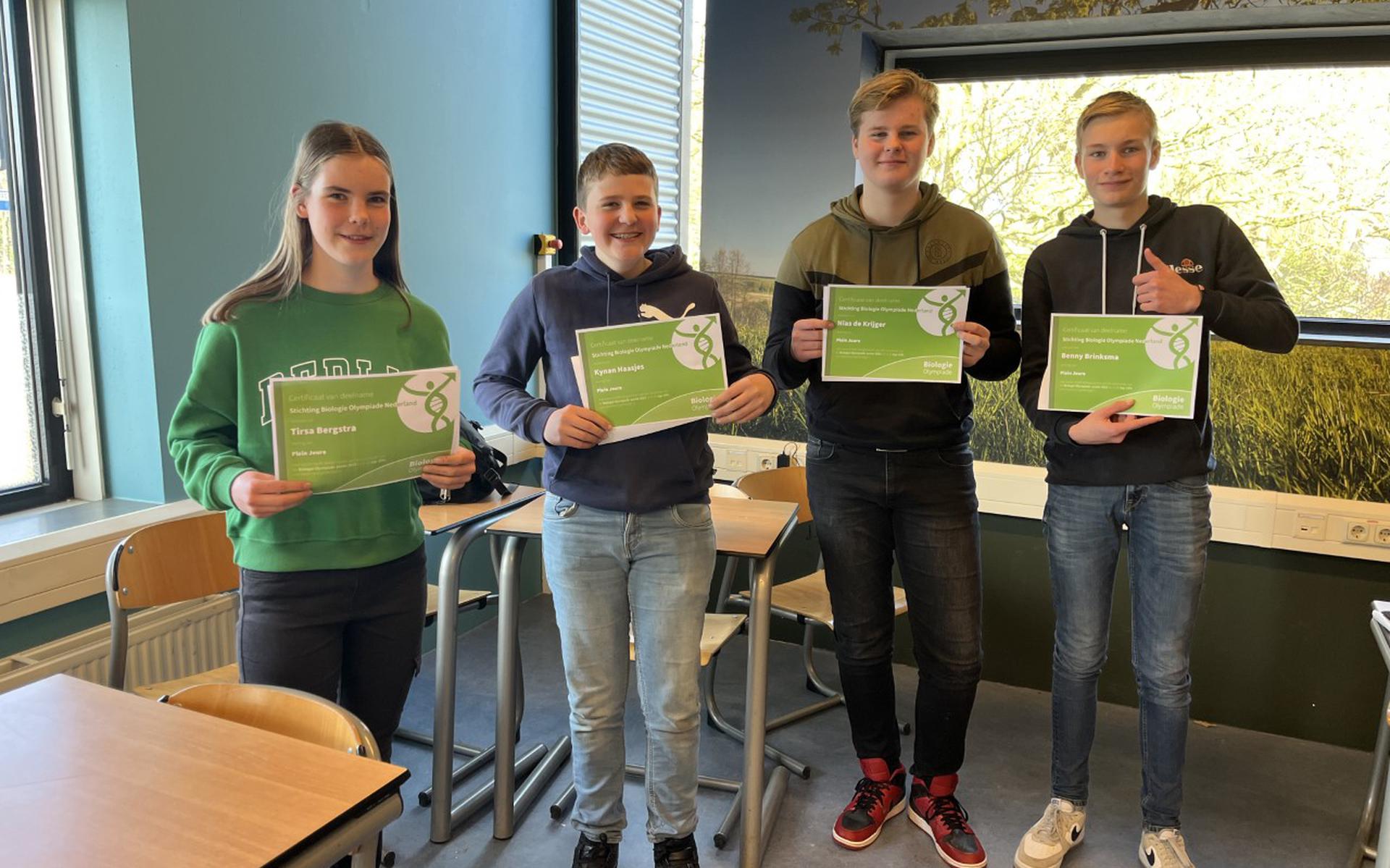 Vier van de dertien leerlingen van Plein Joure die horen bij de beste 10 procent van Nederland