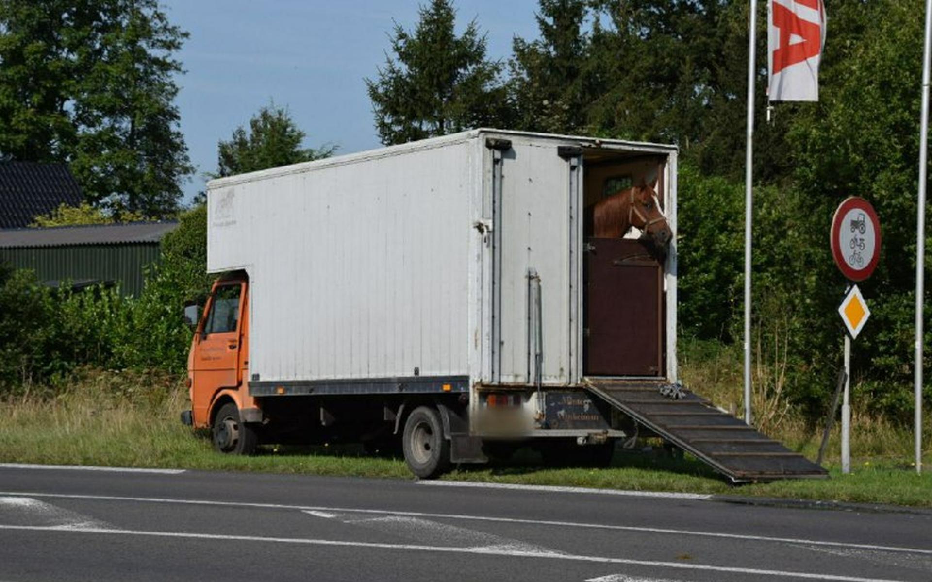Vrachtwagen met paarden botst op N355 met auto bij Jistrum . De paarden raakten bij het ongeval niet gewond...
