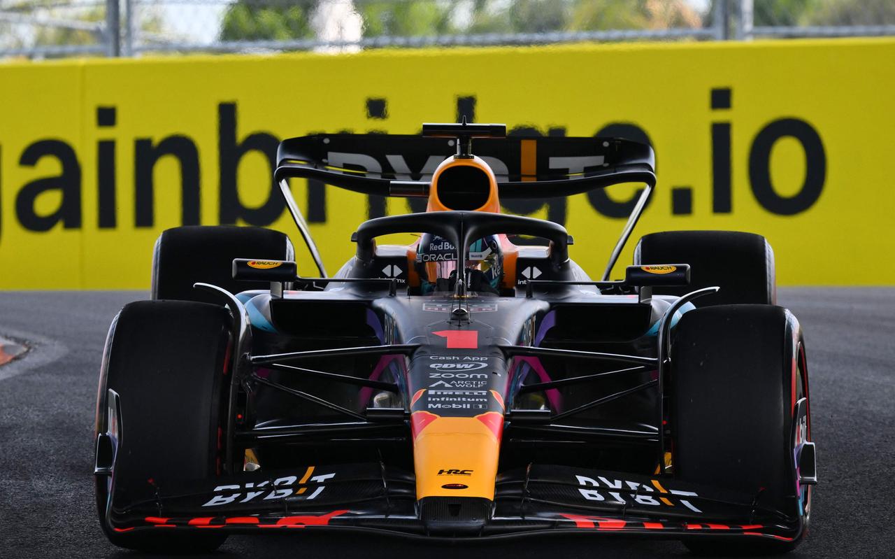 Op Max Verstappen stond op het circuit van Miami geen maat. Op Max Verstappen stond op het circuit van Miami geen maat.