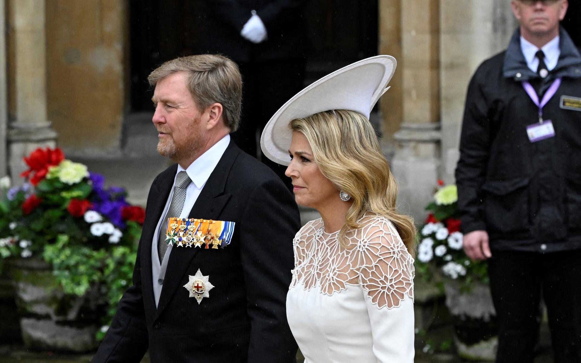 Koning Willem-Alexander en koningin Máxima bij de kroning van Charles III in Londen.