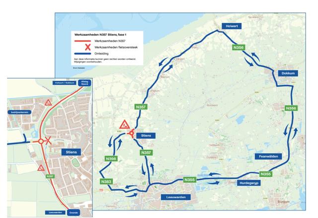 Flink omrijden door stremming N357 Stiens