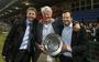 3 mei 2013: Voorzitter Ype Smid (midden), geflankeerd door de directeuren Ard de Graaf (links) en Gerald van den Belt, met de schaal na het behalen van het kampioenschap in de eerste divisie. 